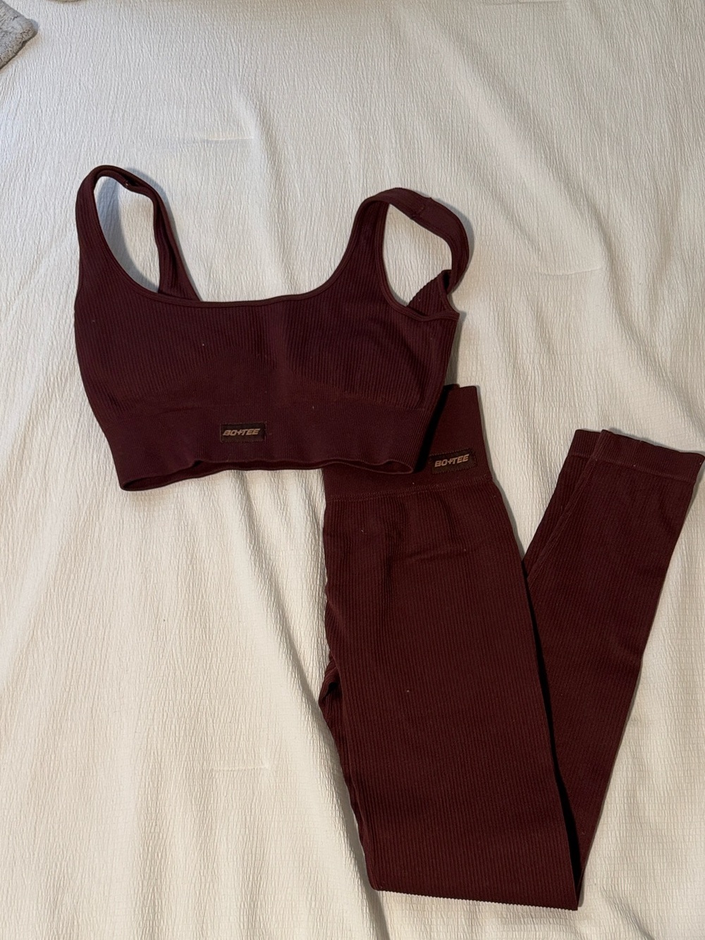 Seamless Ribbed Leggings & Crop Top Set in Brown